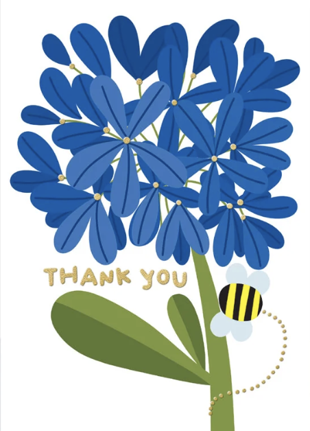 Rachel Ellen Designs Thank yOU Card - Blue Agapanthus Bee