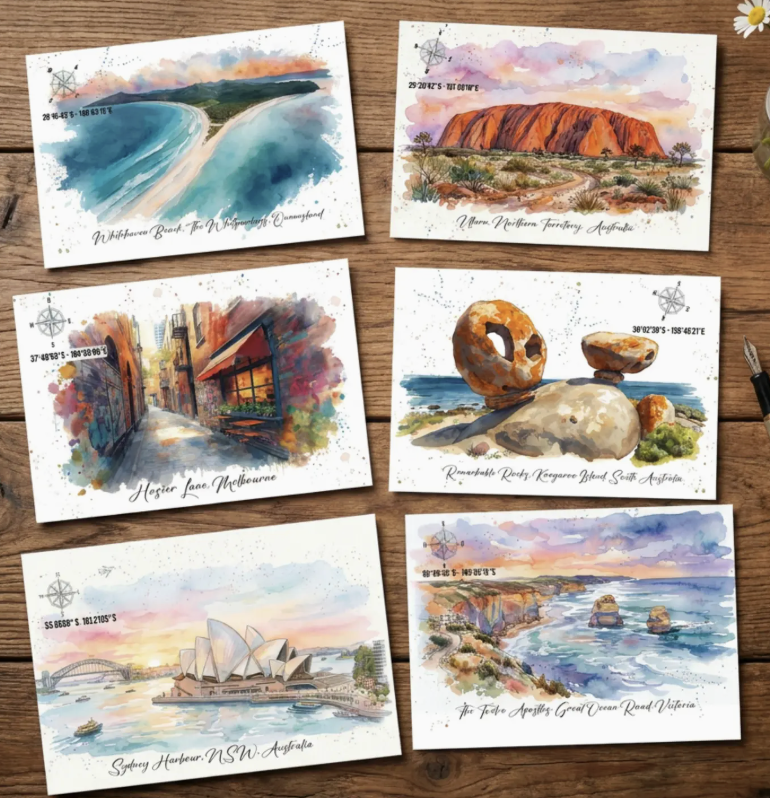 Willow & Leaf - Australia Watercolour Postcard Set