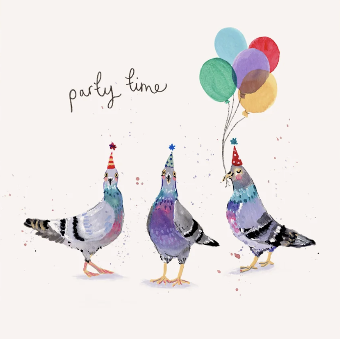 Louise Mulgrew Card - Pigeons Party Time