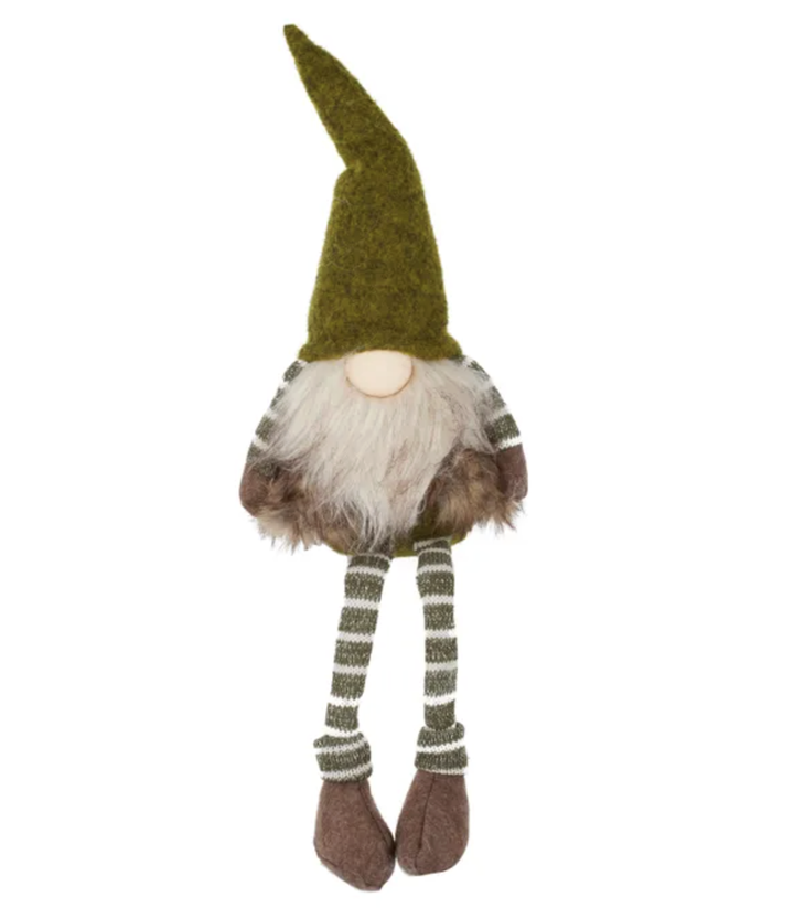 Striped Christmas Gnome with Faux Fur Legs - Green
