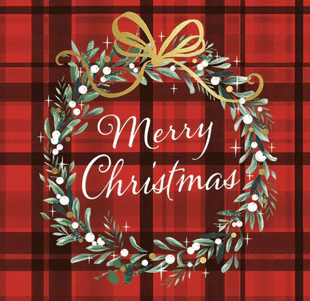 Ambiente Cocktail Napkins - Christmas Plaid Red