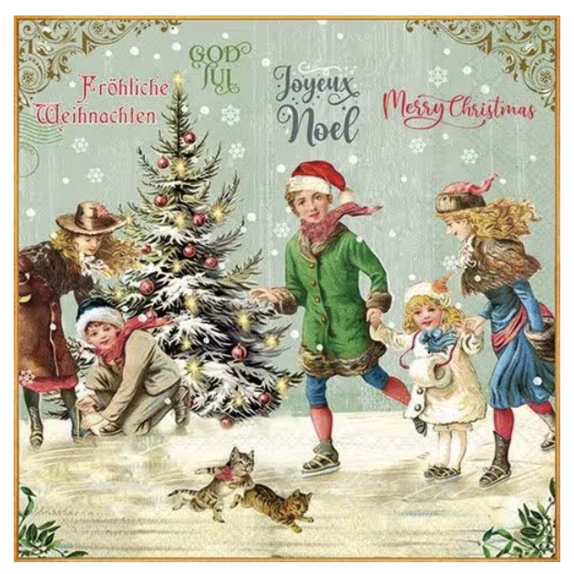 Ambiente Xmas Lunch Napkins - Christmas On Ice Green