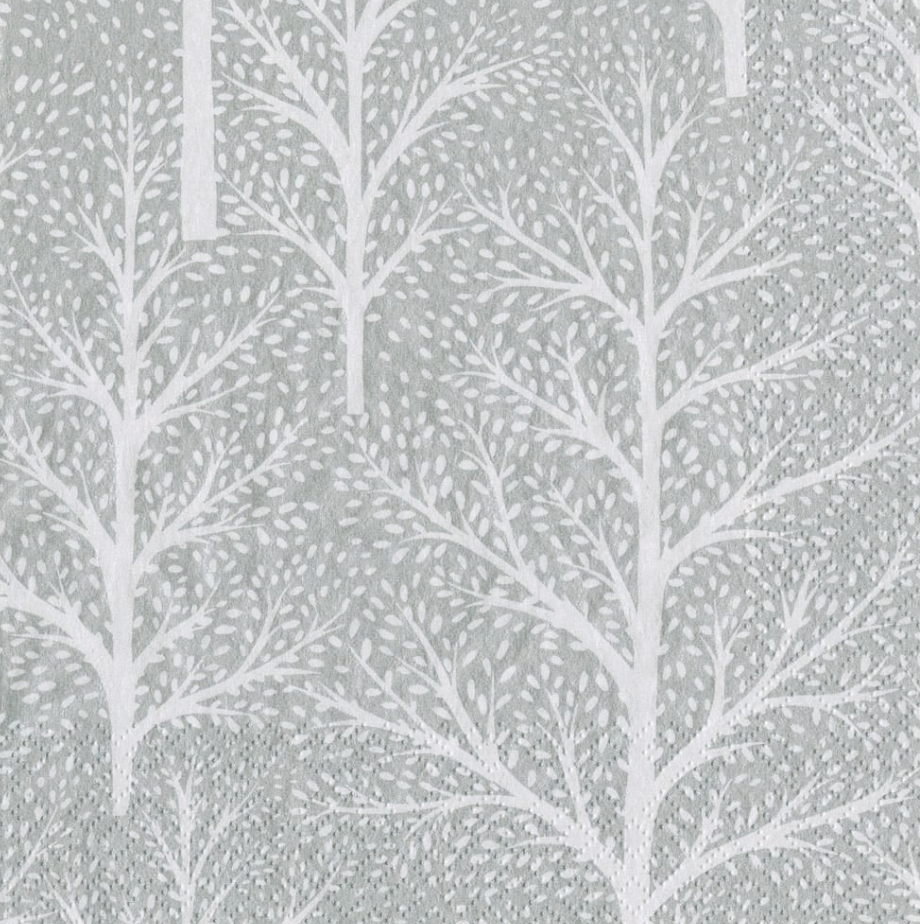 Caspari Christmas Cocktail Napkins - Winter Trees Silver/White