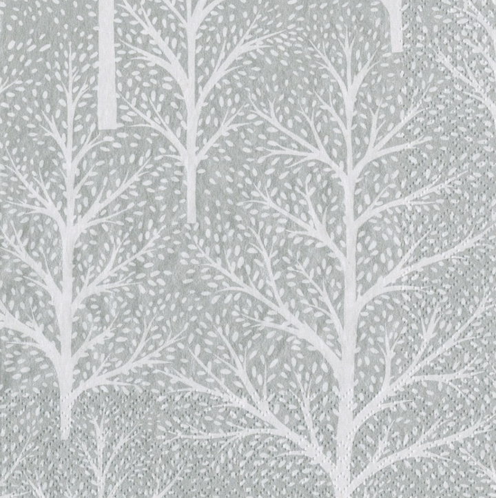 Caspari Christmas Cocktail Napkins - Winter Trees Silver/White