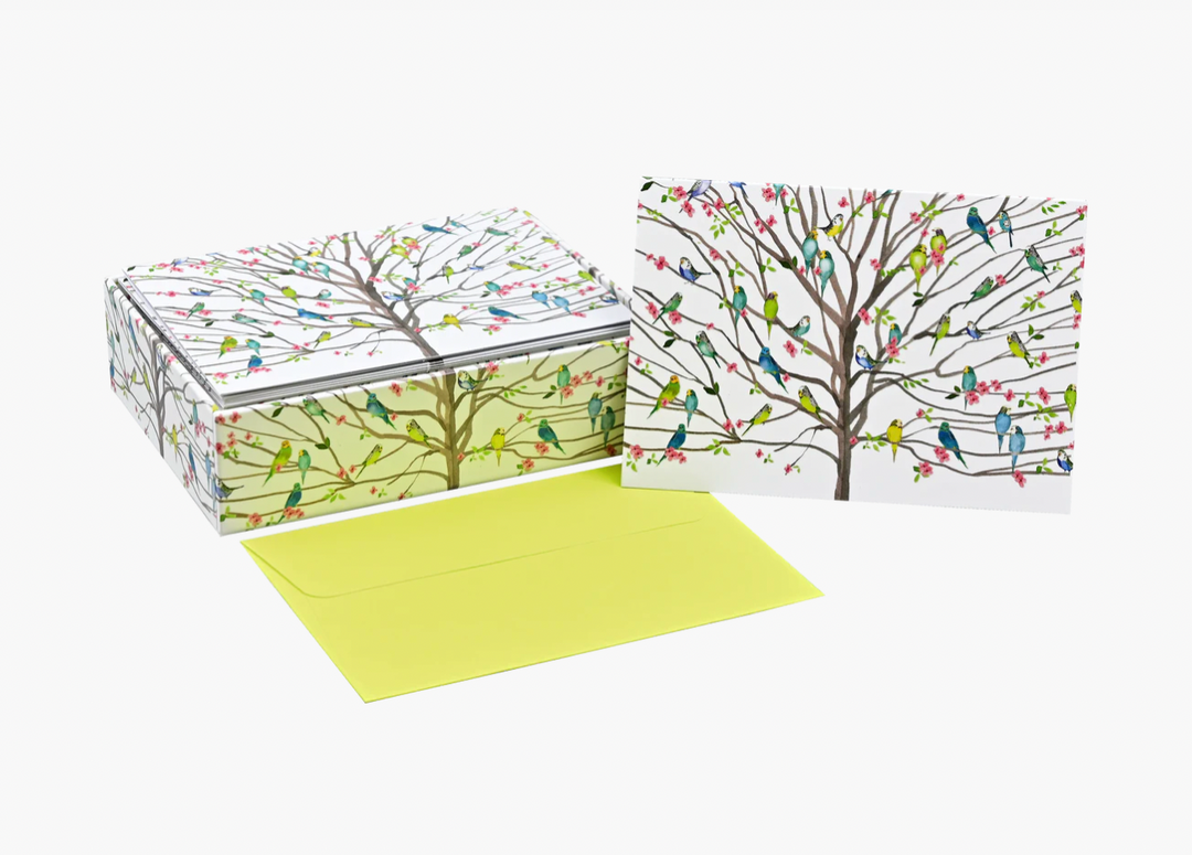 Boxed Note Cards - Tree Of Budgies