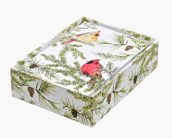 Small Boxed Christmas Cards - Cardinals In Evergreen
