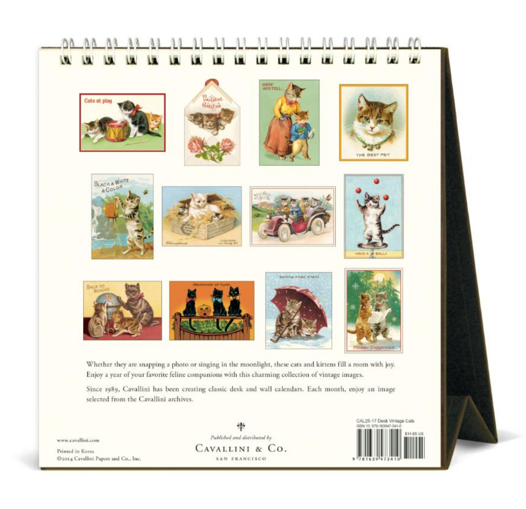 Cavallini 2025 Desk Calendar - Vintage Cats