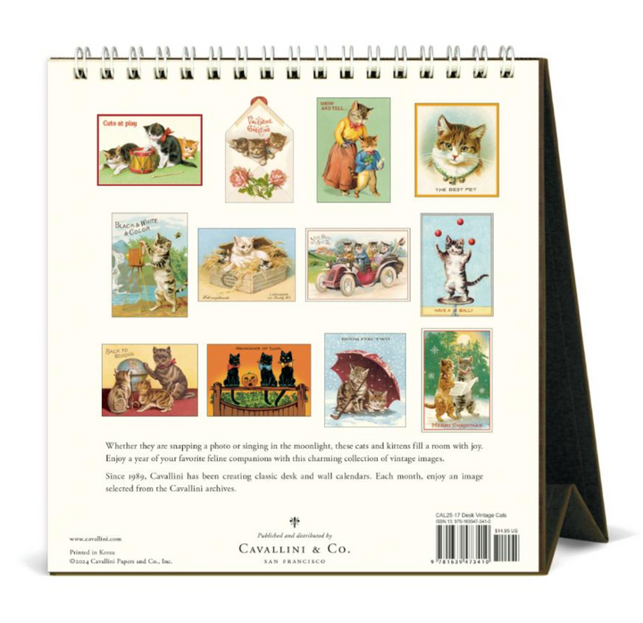 Cavallini 2025 Desk Calendar - Vintage Cats