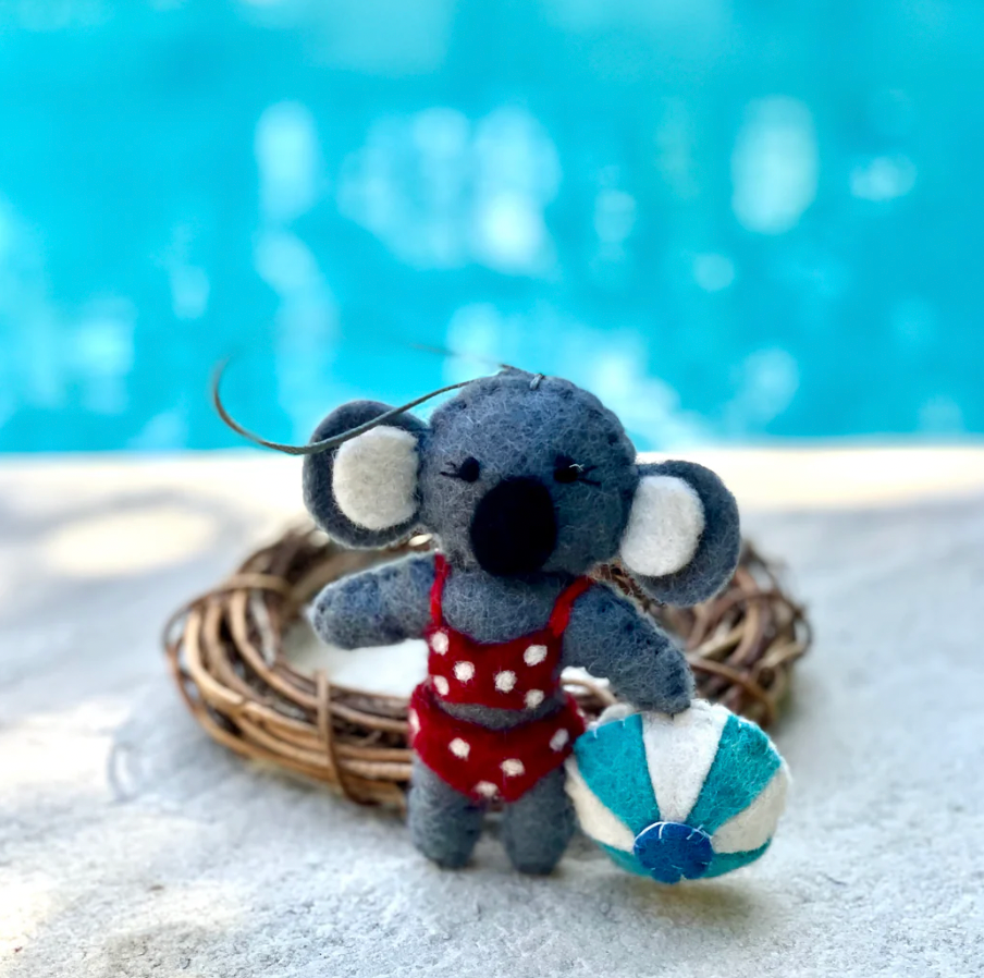 Felt Christmas Ornament - Koala With Red Bikini (Ball)