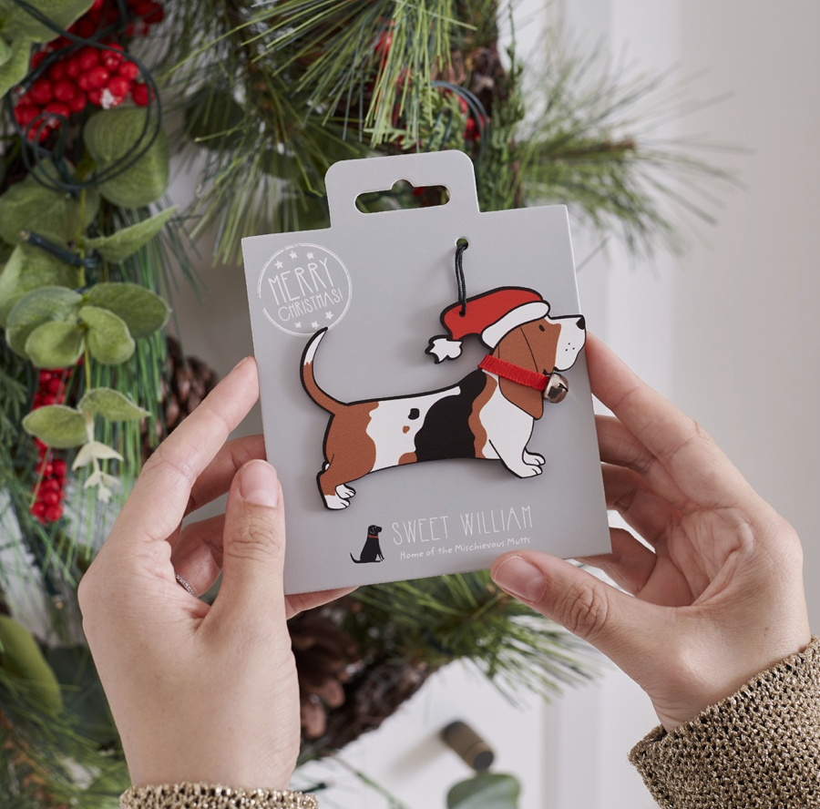 Sweet William Wooden Christmas Decoration - Basset Hound