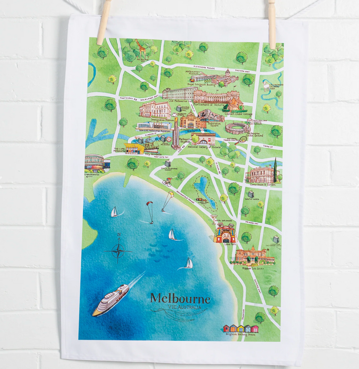Tea Towel - Melbourne Tourist Attractions