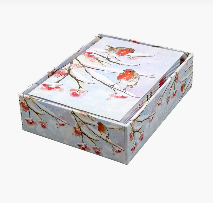 Small Boxed Christmas Cards - English Robins in Snow