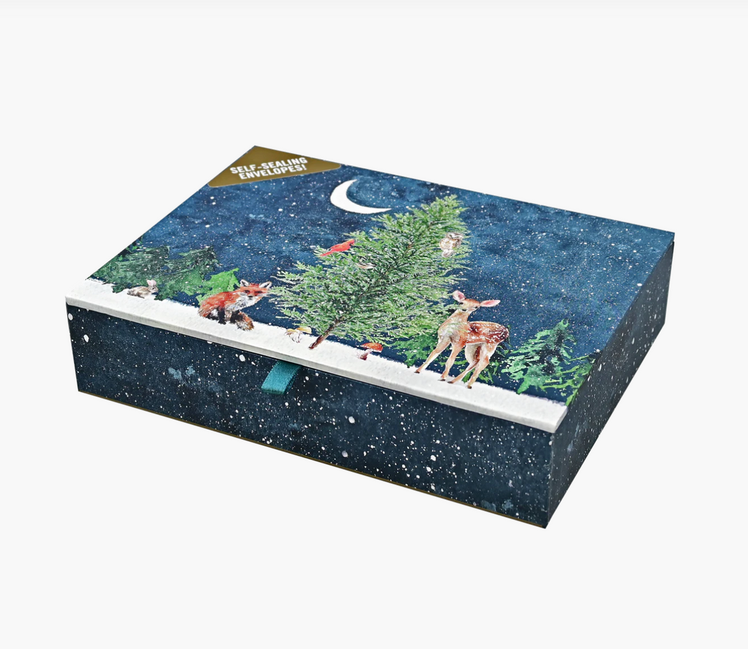Deluxe Boxed Christmas Cards - Moonlit Forest Friends