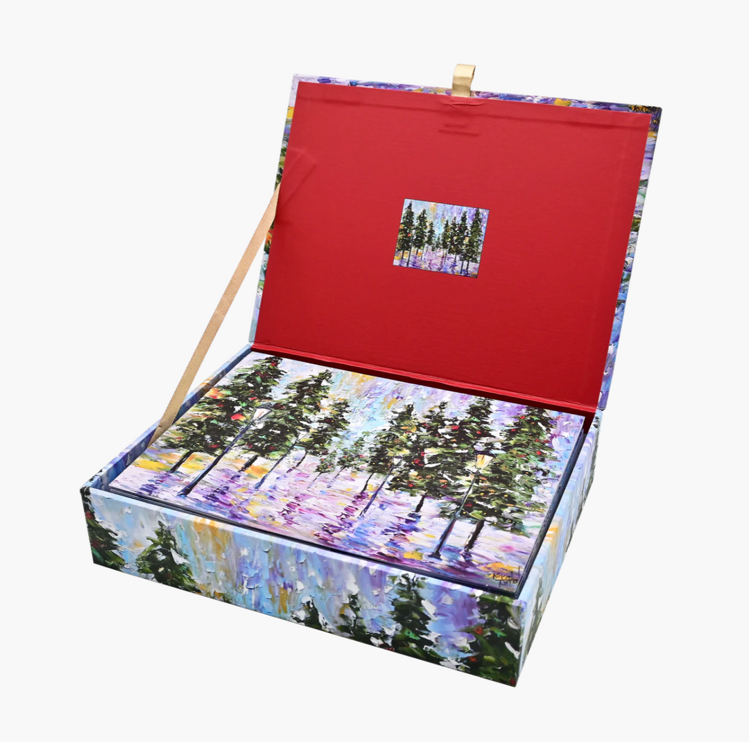 Deluxe Boxed Christmas Cards - Pines In Moonlight