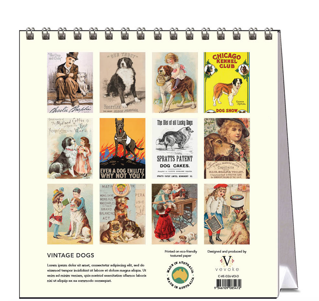 Hello Sunday 2026 Desk Calendar - Vintage Dogs