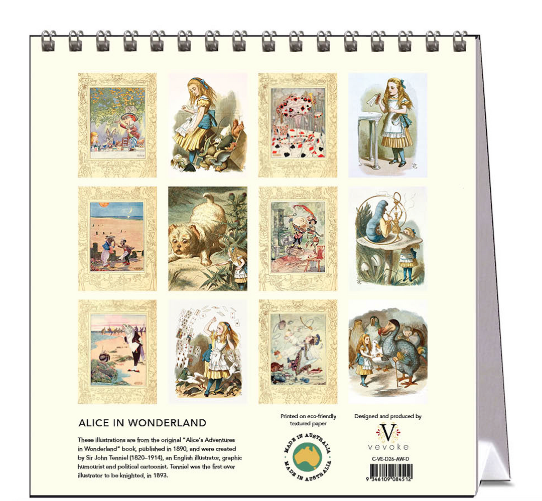 Hello Sunday 2026 Desk Calendar - Alice in Wonderland