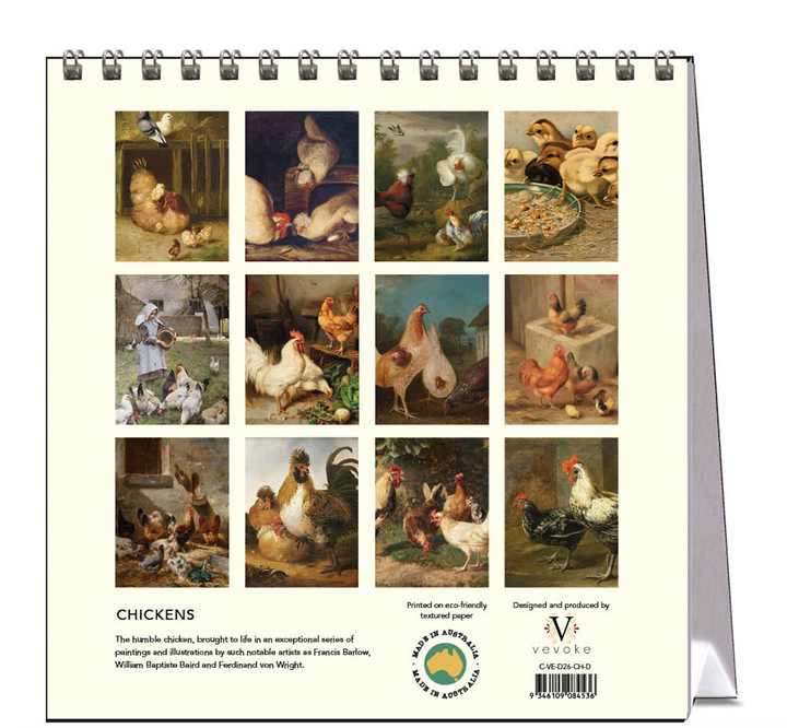 Hello Sunday 2026 Desk Calendar - Chickens