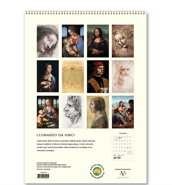 Hello Sunday 2026 Medium Calendar - Leonardo da Vinci
