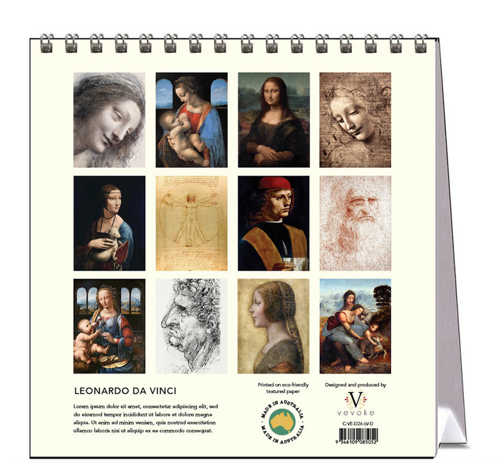 Hello Sunday 2026 Desk Calendar - Leonardo da Vinci