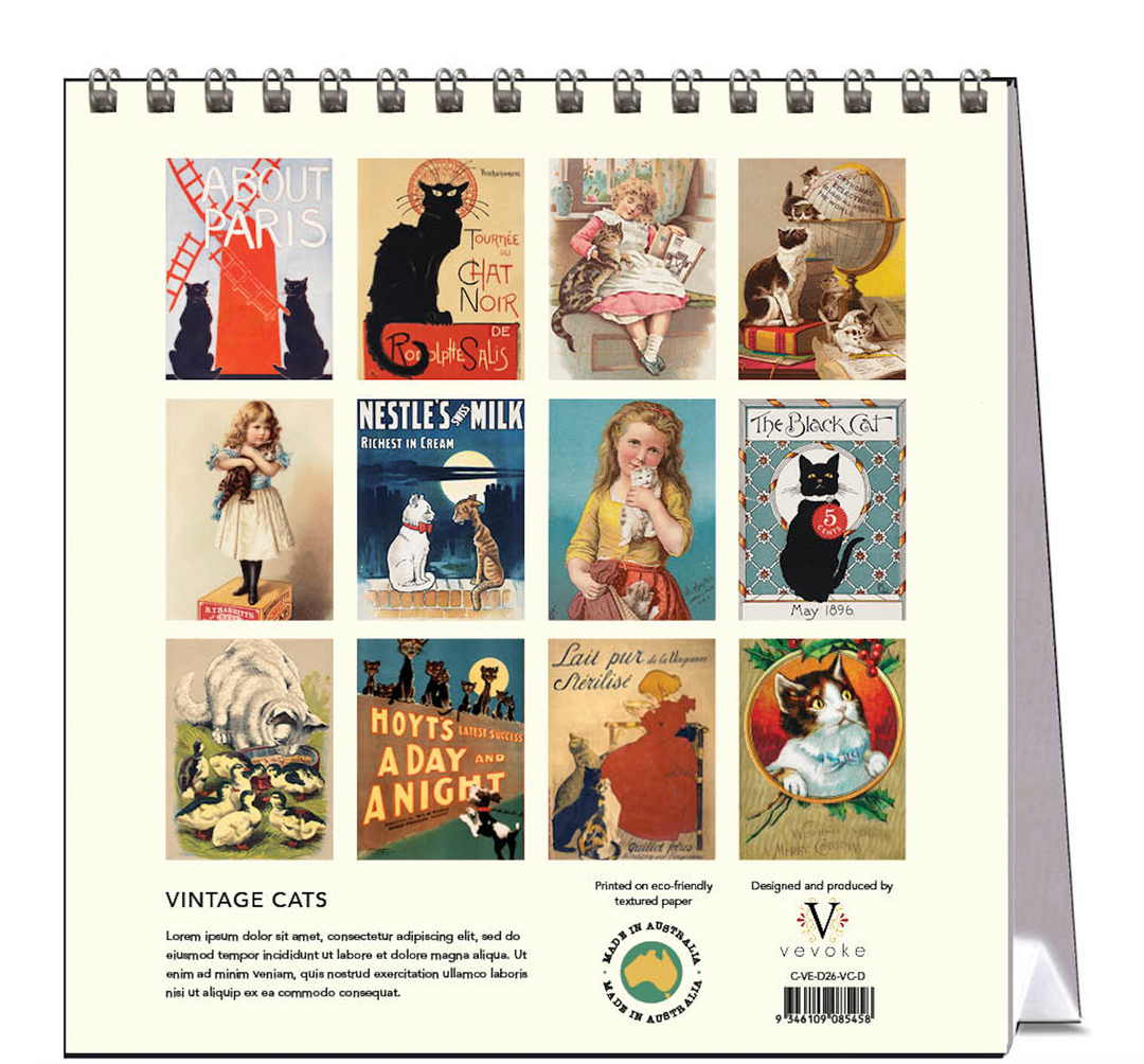 Hello Sunday 2026 Desk Calendar - Vintage Cats