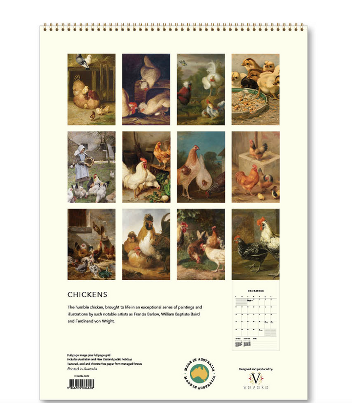 Hello Sunday 2026 Medium Calendar - Chickens