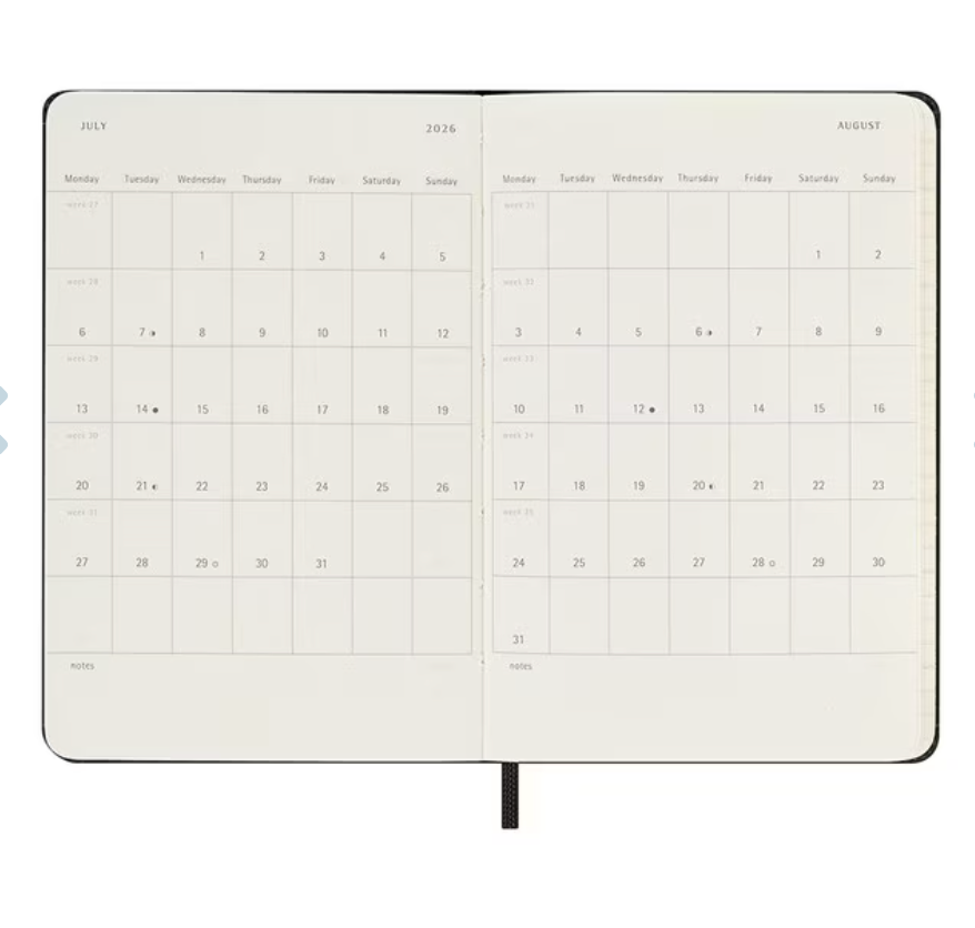 Moleskine 2026 Weekly, Pocket, Horizontal, Hard Cover Diary - Black