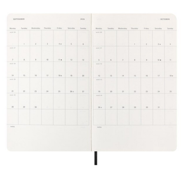 Moleskine 2026 Weekly, Large, Horizontal Soft Cover Diary - Black