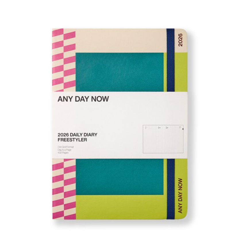 Any Day Now 2026 A5, Daily Freestyler Diary , Dot Grid - Teal & Green Glow