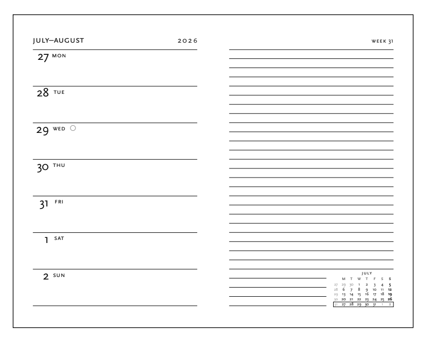 2026 Anemone, Midi, Verso, Hardcover Weekly Diary