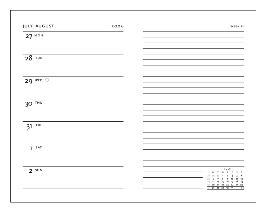 2026 Foiled, Midi, Horizontal, Flexi Weekly Diary
