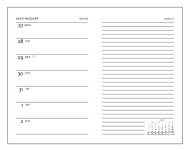 2026 Foiled, Midi, Horizontal, Flexi Weekly Diary