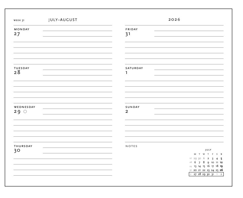 2026 Foiled, Midi, Horizontal, Flexi Weekly Diary