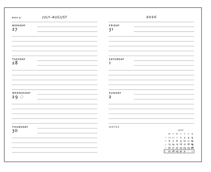 2026 Foiled, Midi, Horizontal, Flexi Weekly Diary