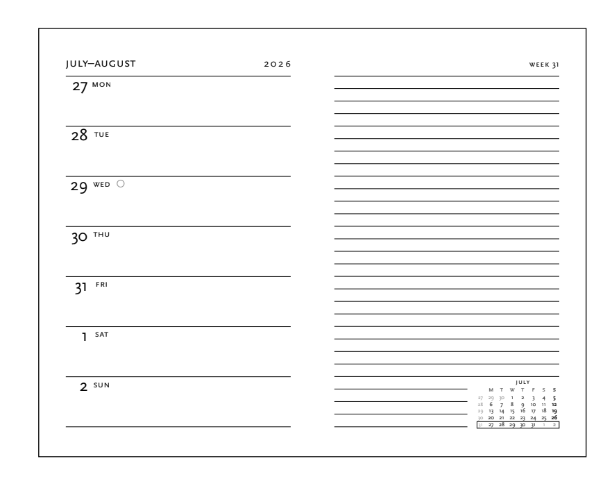2026 Michelangelo, Handwriting, Midi, Verso, Hardcover Weekly Diary