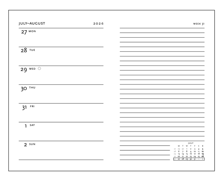 2026 The Orchard, Mini, Verso, Hardcover Weekly Diary