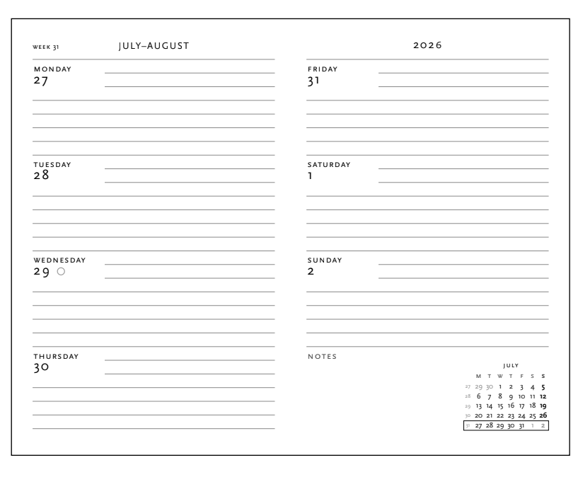 2026 The Orchard, Mini, Horizontal, Hardcover Weekly Diary