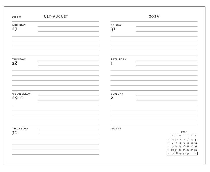 2026 The Orchard, Mini, Horizontal, Hardcover Weekly Diary
