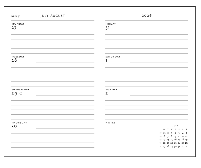 2026 Morris Birds, Mini, Horizontal, Flexi Weekly Diary