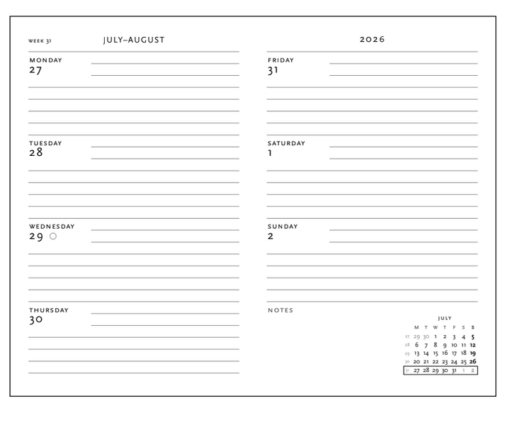 2026 Morris Birds, Mini, Horizontal, Flexi Weekly Diary