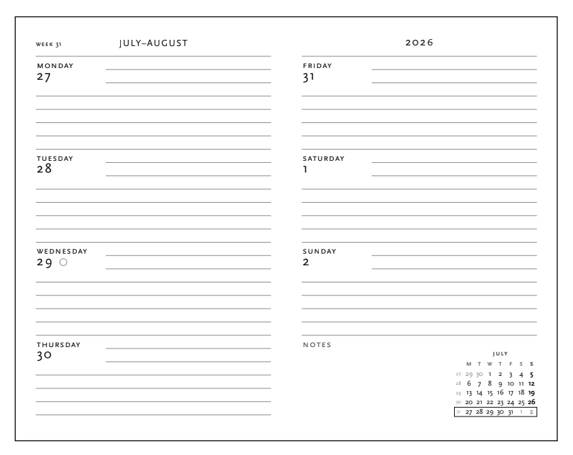2026 Blue Luxe, Mini, Horizontal, Hardcover Weekly Diary
