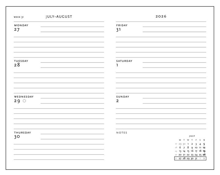 2026 Blue Luxe, Mini, Horizontal, Hardcover Weekly Diary