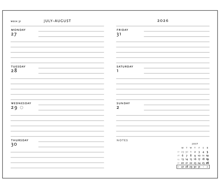 2026 Firebird, Mini, Horizontal, Flexi Weekly Planner