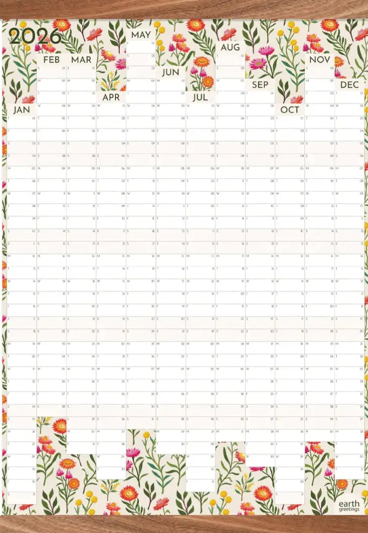 Earth Greetings 2026 Wall Planner