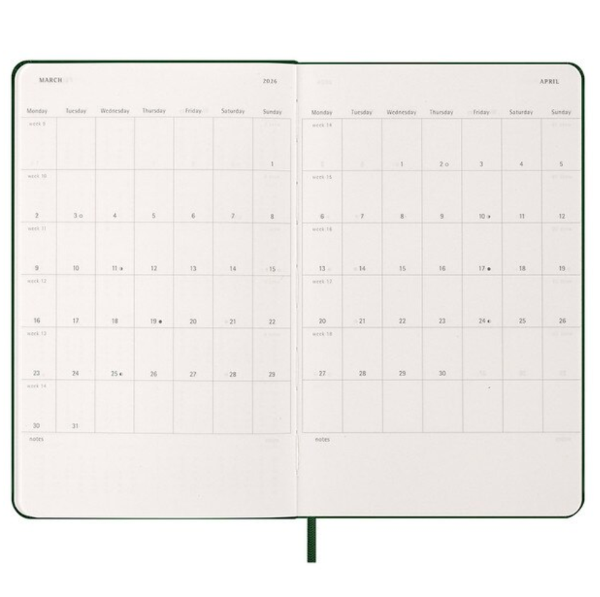 Moleskine 2026 Weekly, Large, Hard Cover Diary - Myrtle Green