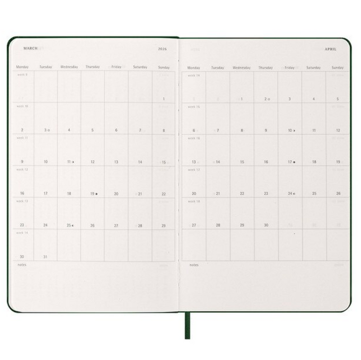 Moleskine 2026 Weekly, Large, Hard Cover Diary - Myrtle Green