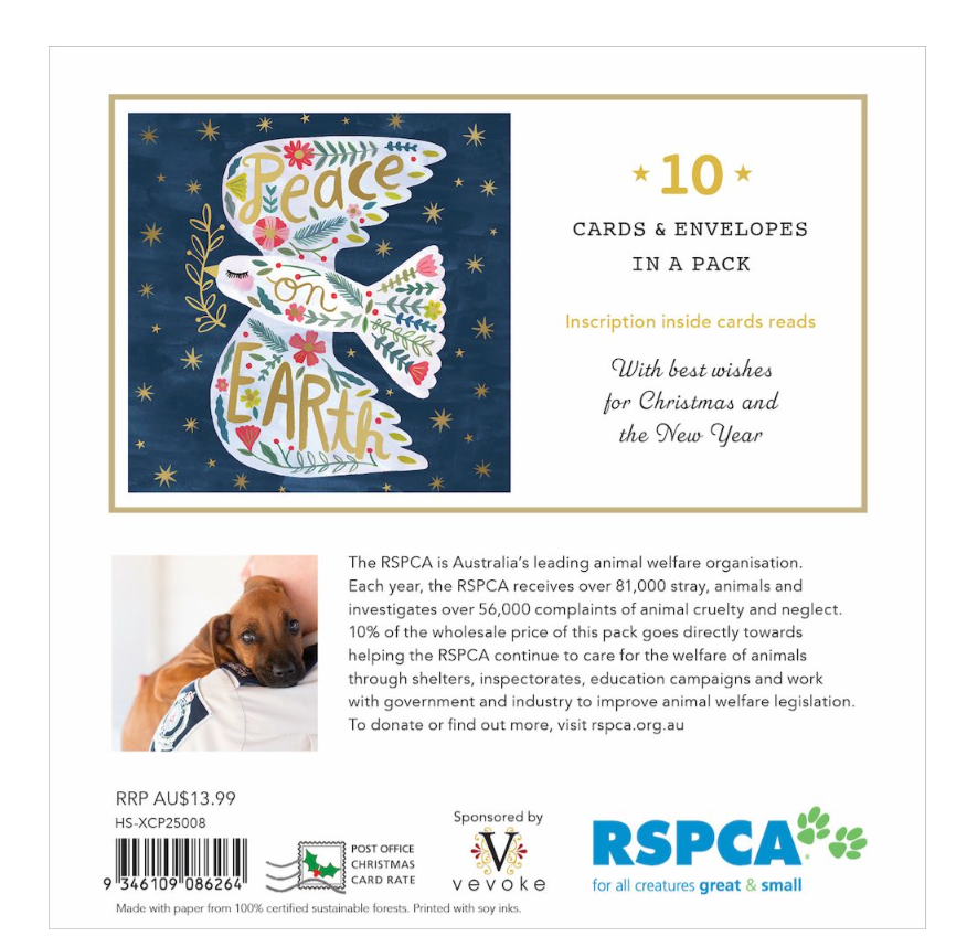 RSPCA Christmas Card Pack - Peace On Earth 8