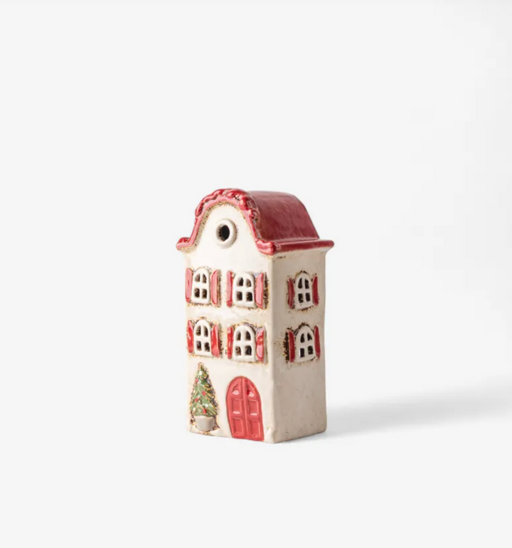 Alsace Tea Light Villa Christmas Stone with Red Shutters