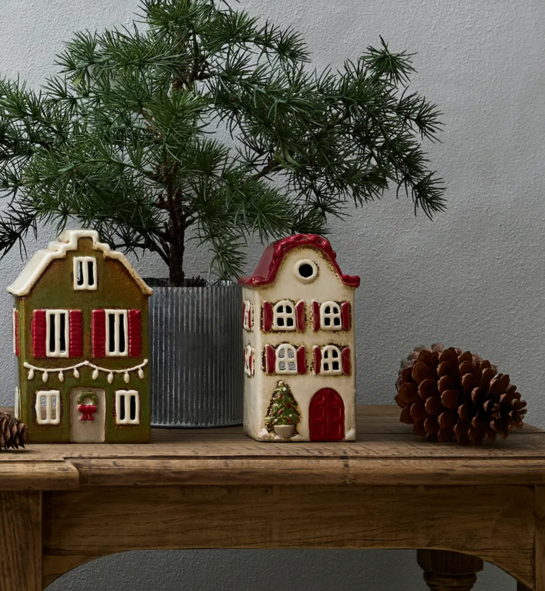 Alsace Tea Light Villa Christmas Stone with Red Shutters