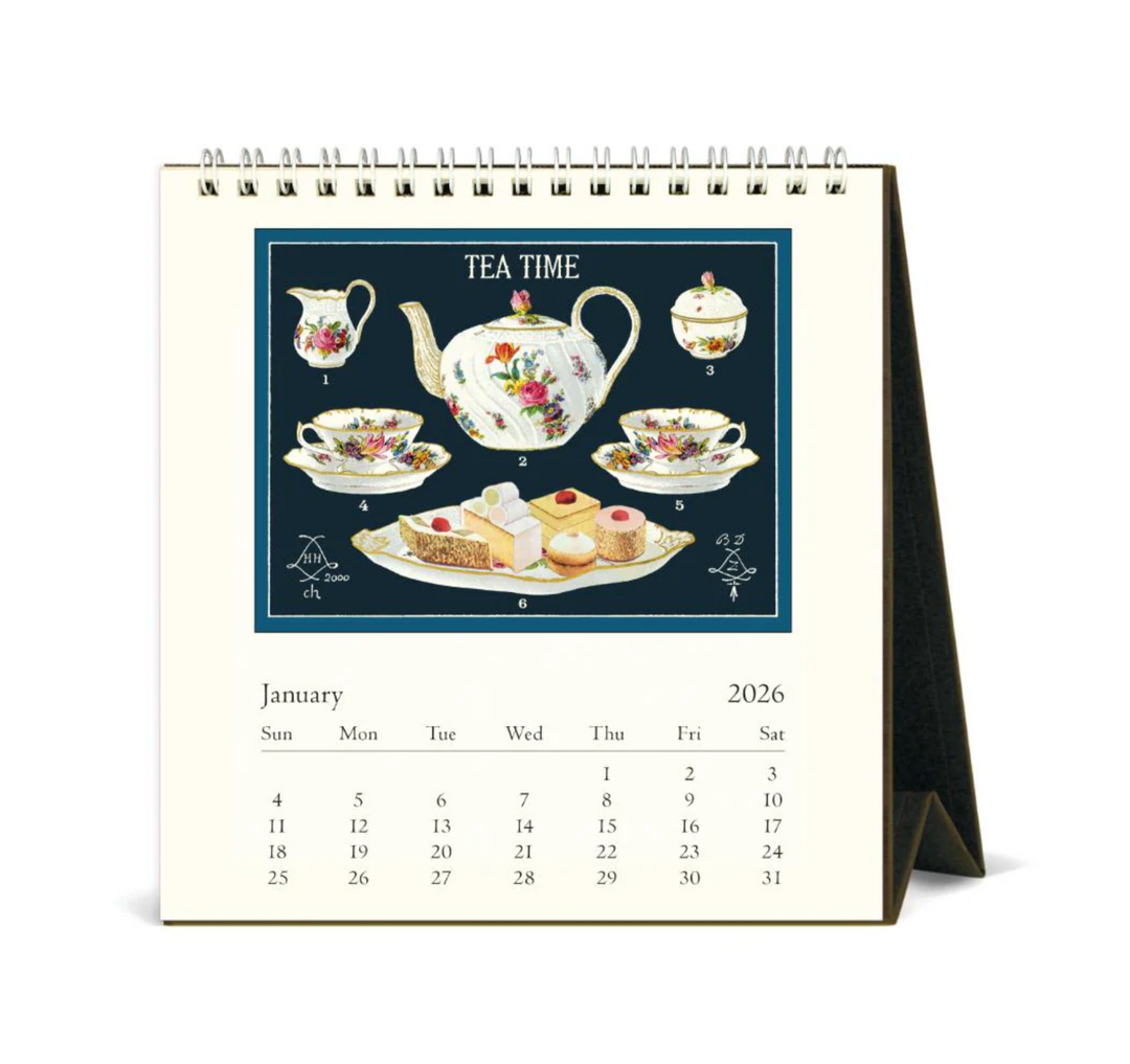 Cavallini 2026 Desk Calendar - Tea Time