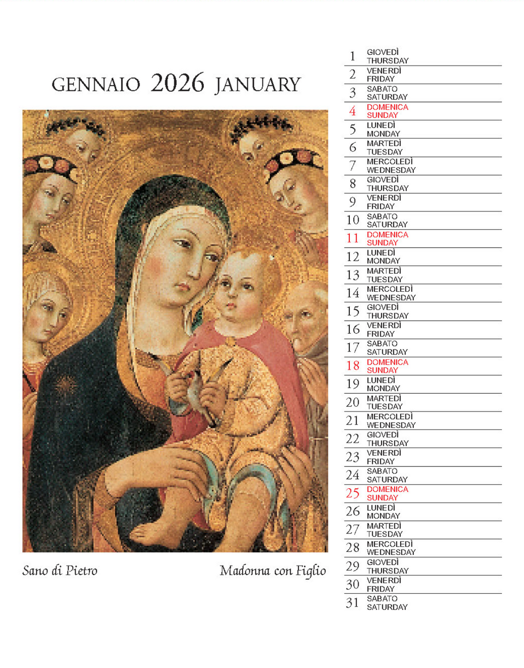 IFI 2026 Desk Calendar - Madonna